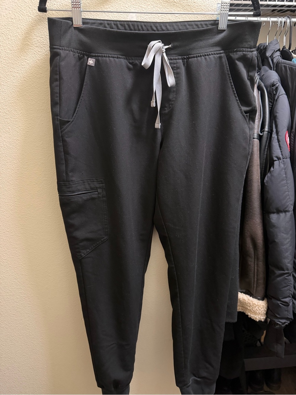 FIGS Black Joggers with Gray Drawstring